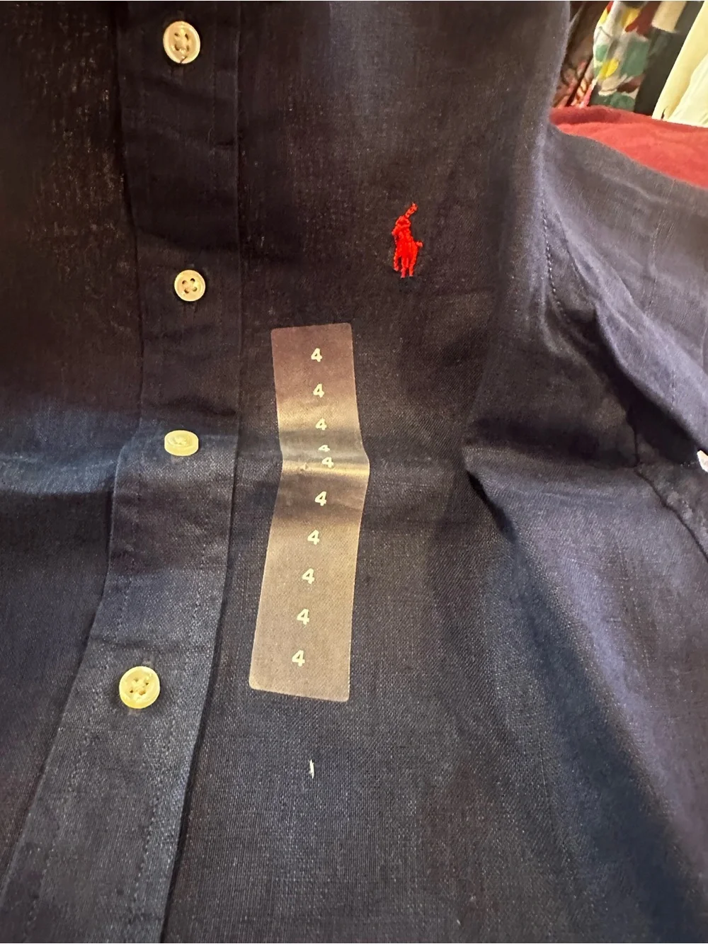 Ralph Lauren Navy Button-Down Shirt with Red Pony Logo kids